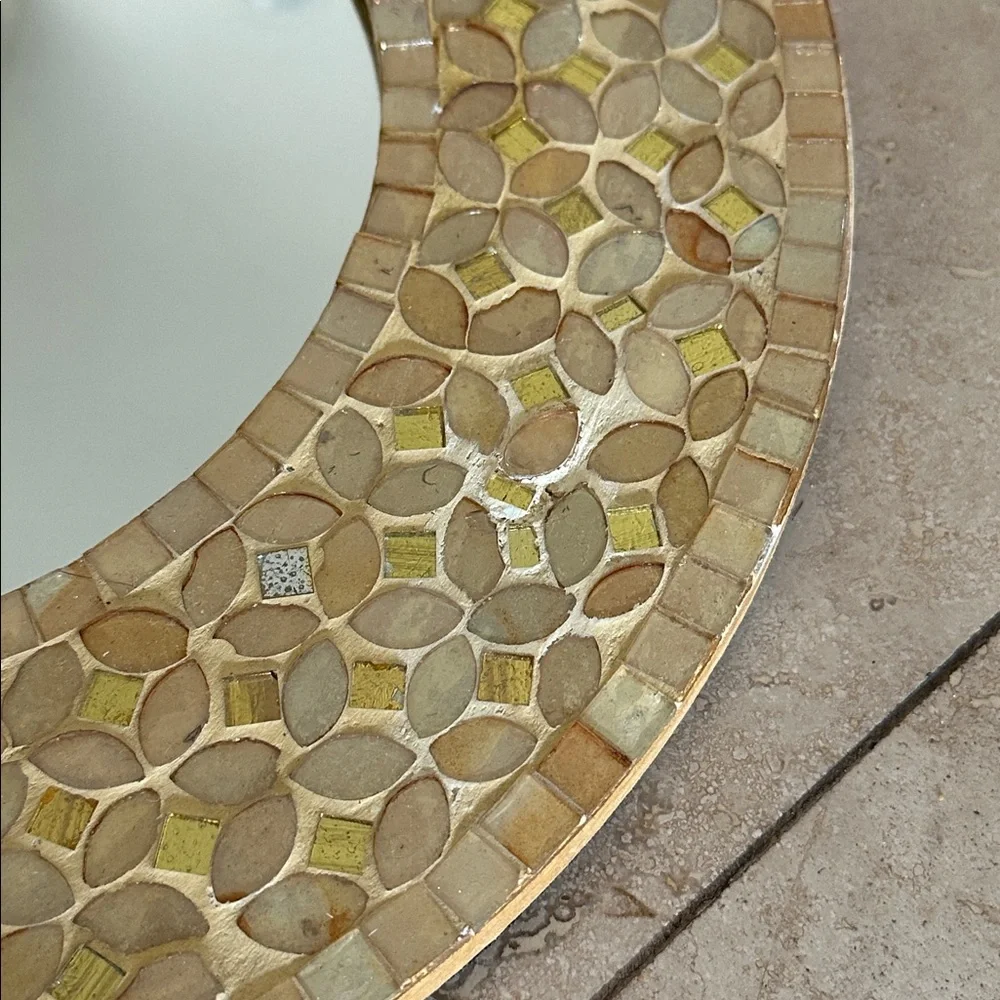 Vintage Round Mirrors • Mother of Pearl & Capiz Shell Inlay • 2 Available • EUC